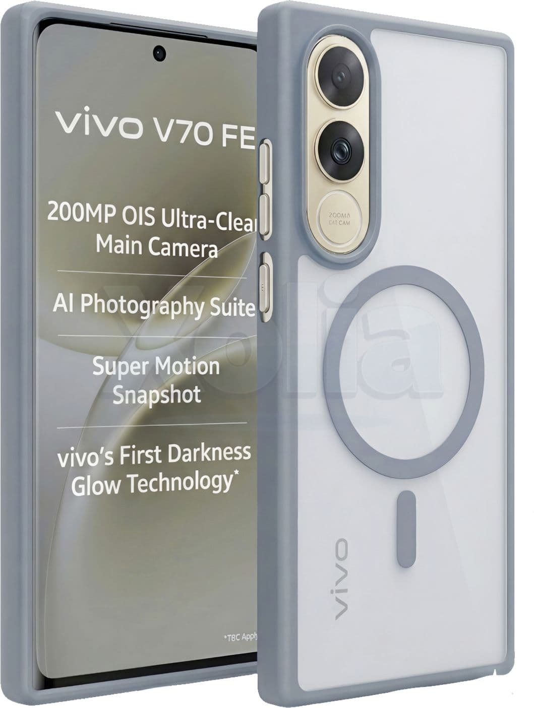 Xolia Back Cover for Vivo V70 FE 5G (Grey, Shock Proof, Polycarbonate, Silicon, Pack of: 1)