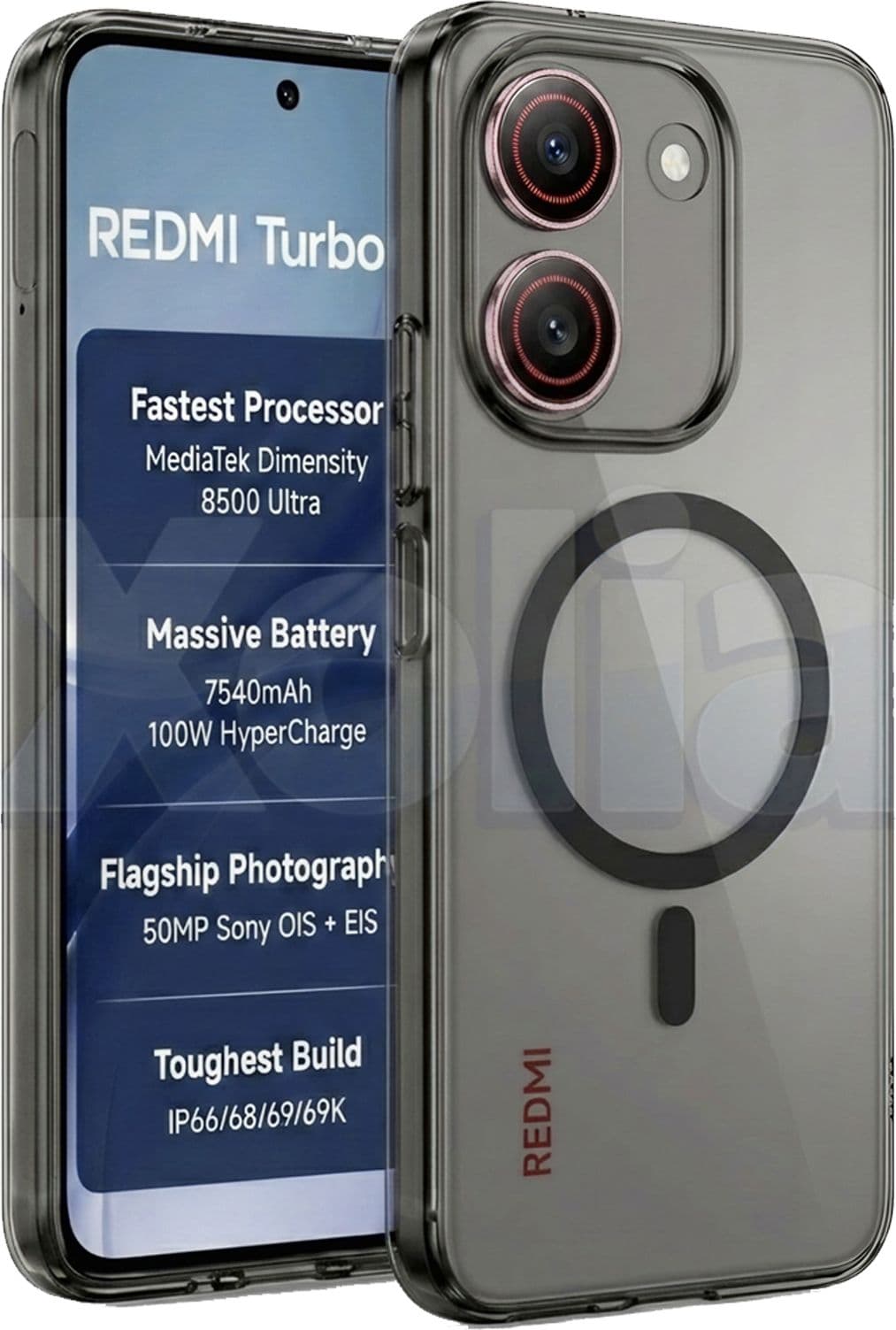 Xolia Anti Yellow Back Cover for Redmi Turbo 5 5G (Black, Shock Proof, Polycarbonate, Pack of: 1) — image 1 of 1