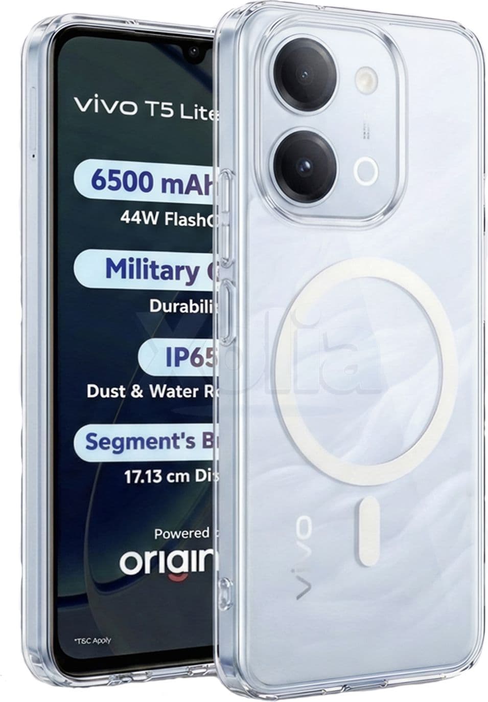 Xolia Anti Yellow Back Cover for vivo T5 Lite 44W 5G (Transparent, Shock Proof, Polycarbonate, Pack of: 1) — image 1 of 1