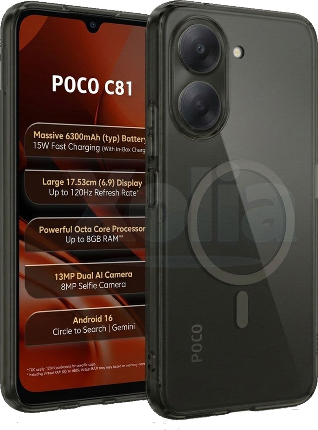 Xolia Anti Yellow Back Cover for Poco C81 5G (Black, Shock Proof, Polycarbonate, Pack of: 1) — image 1 of 1