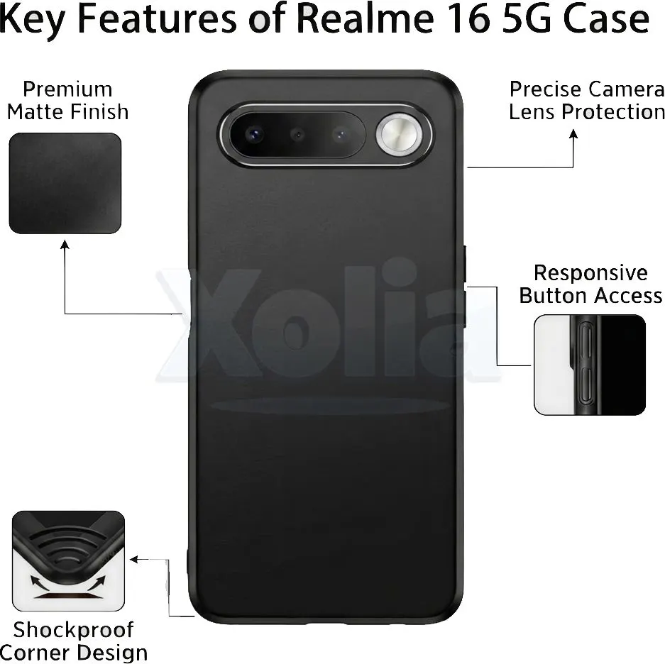 Xolia Back Cover for Realme 16 5G (Black, Polycarbonate, Pack of: 1) — image 3 of 5