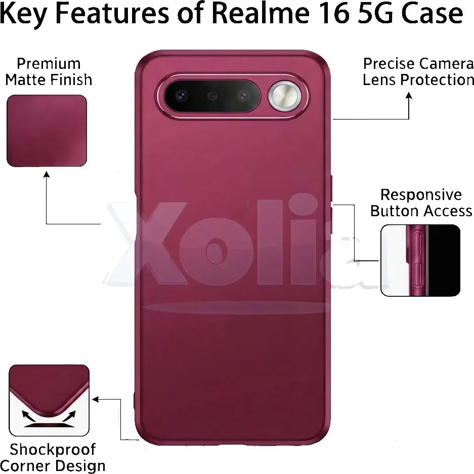 Xolia Back Cover for Realme 16 5G (Red, Polycarbonate, Pack of: 1) — image 3 of 5