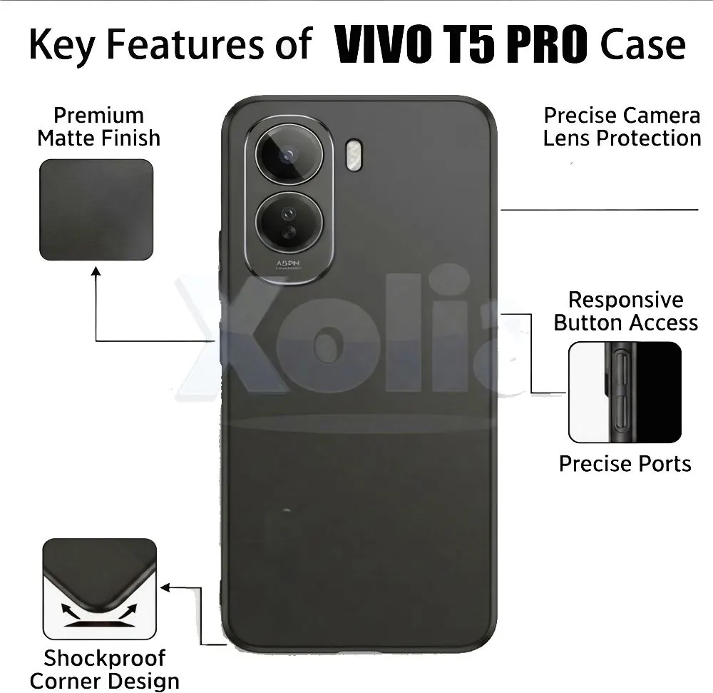 Xolia Back Cover for Vivo T5 Pro 5G (Black, Polycarbonate, Pack of: 1) — image 3 of 5