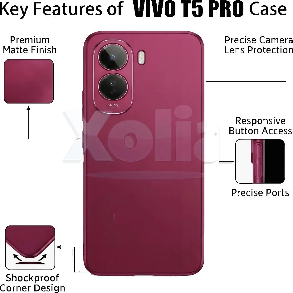 Xolia Back Cover for Vivo T5 Pro 5G (Red, Polycarbonate, Pack of: 1) — image 3 of 5