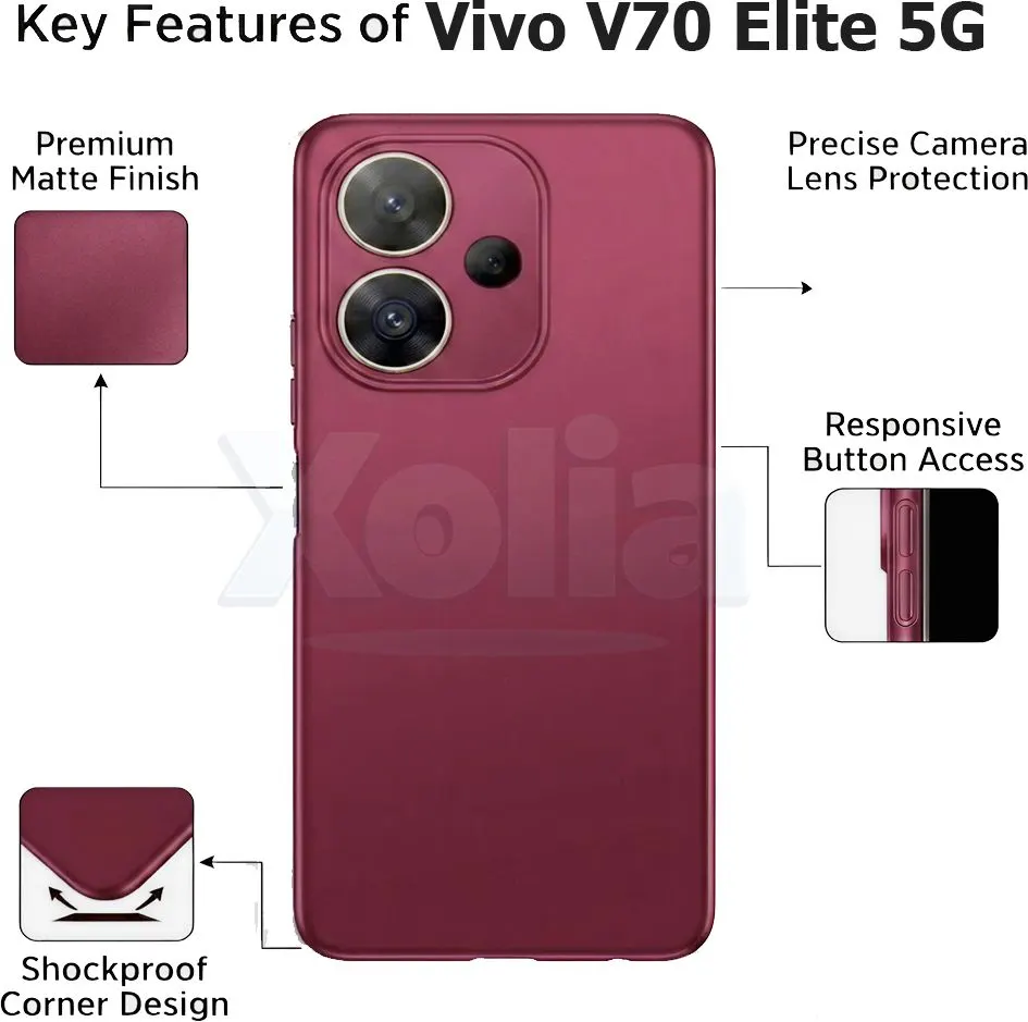 Xolia Back Cover for Vivo V70 Elite 5G (Red, Polycarbonate, Pack of: 1) — image 3 of 5