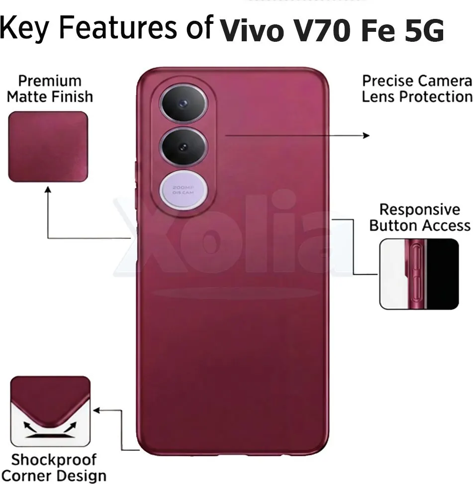 Xolia Back Cover for Vivo V70 FE 5G (Red, Polycarbonate, Pack of: 1) — image 3 of 5