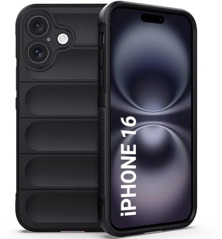 Micvir Back Cover for Apple iPhone 16 (Black, 3D Case, Silicon, Pack of: 1)