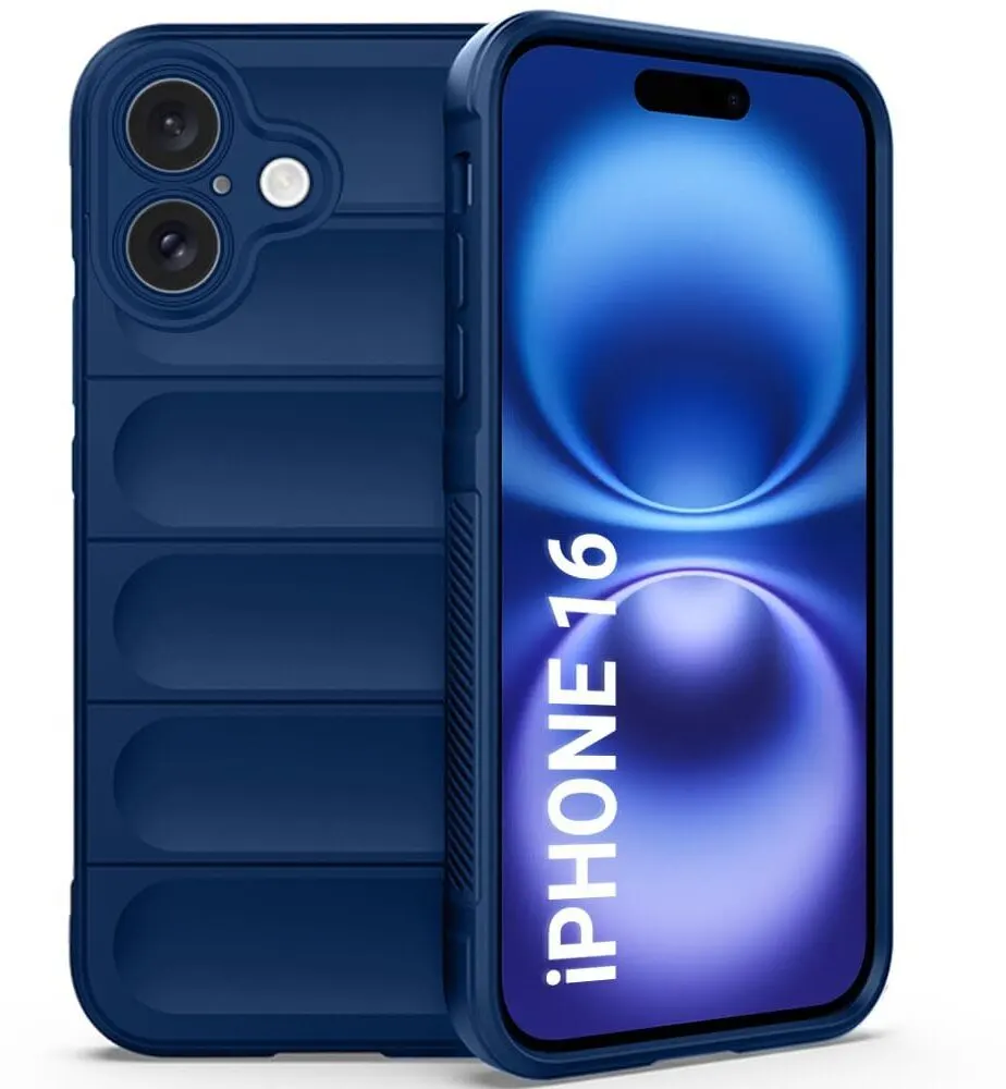 Micvir Back Cover for Apple iPhone 16 (Blue, 3D Case, Silicon, Pack of: 1)