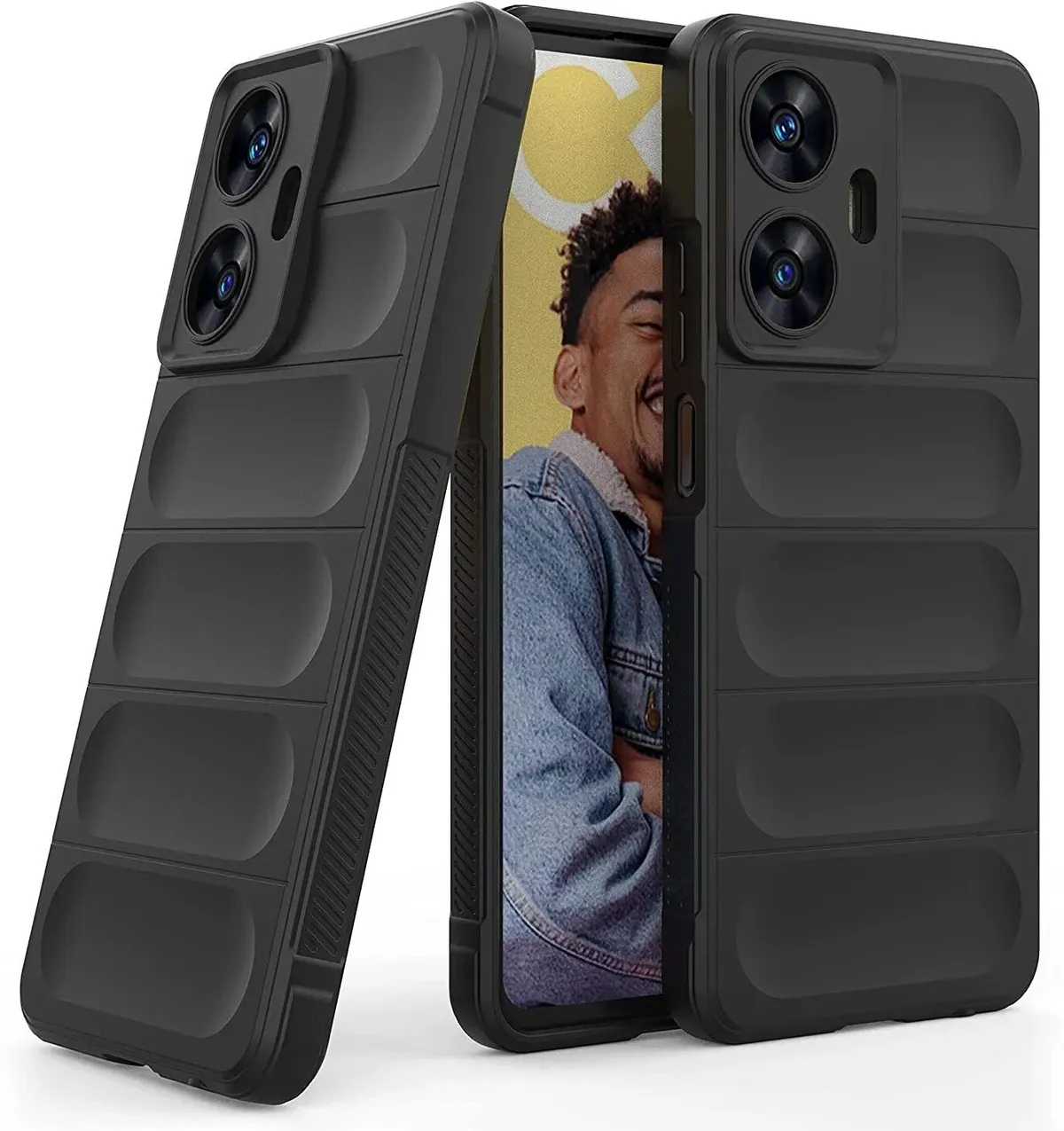Micvir Back Cover for Realme C55 (Black, 3D Case, Silicon, Pack of: 1)
