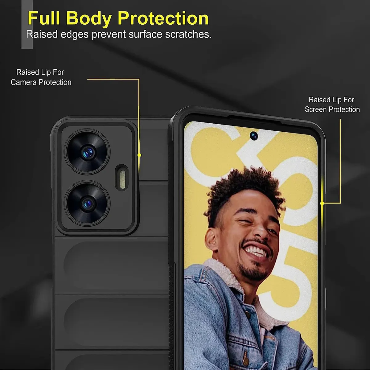 Micvir Back Cover for Realme C55 (Black, 3D Case, Silicon, Pack of: 1) — image 2 of 5