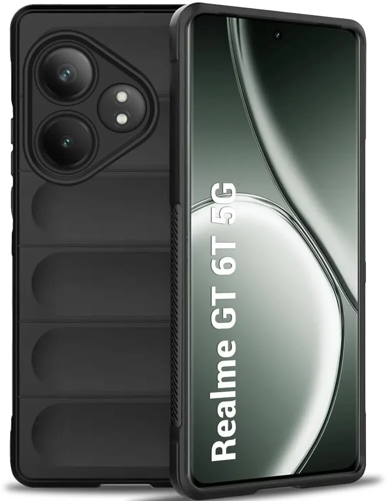 Micvir Back Cover for Realme GT 6T 5G (Black, 3D Case, Silicon, Pack of: 1)