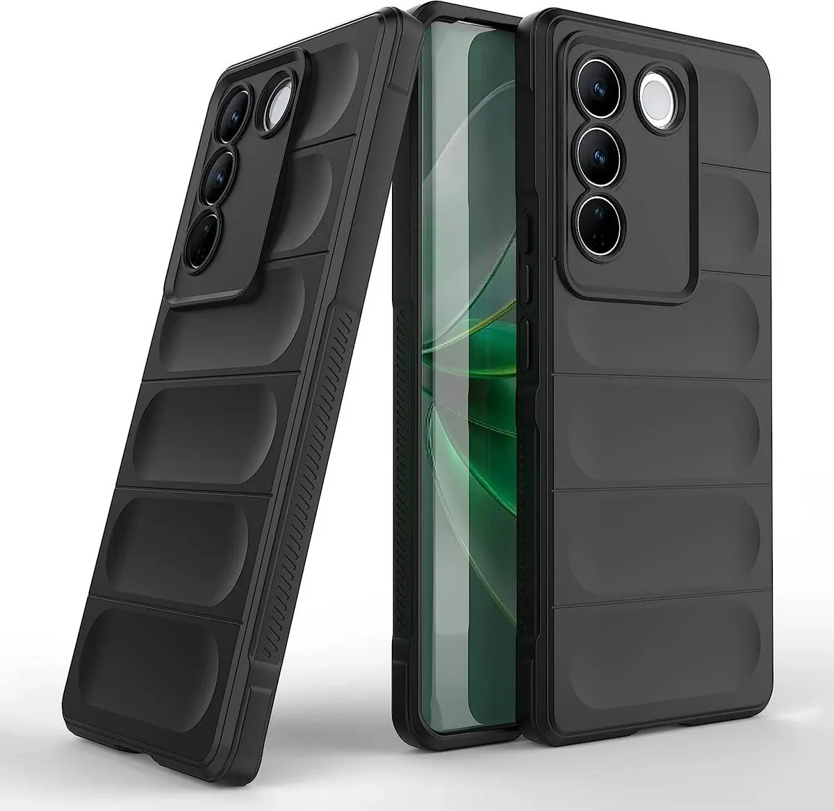 Micvir Back Cover for Vivo V27 (Black, 3D Case, Silicon, Pack of: 1)