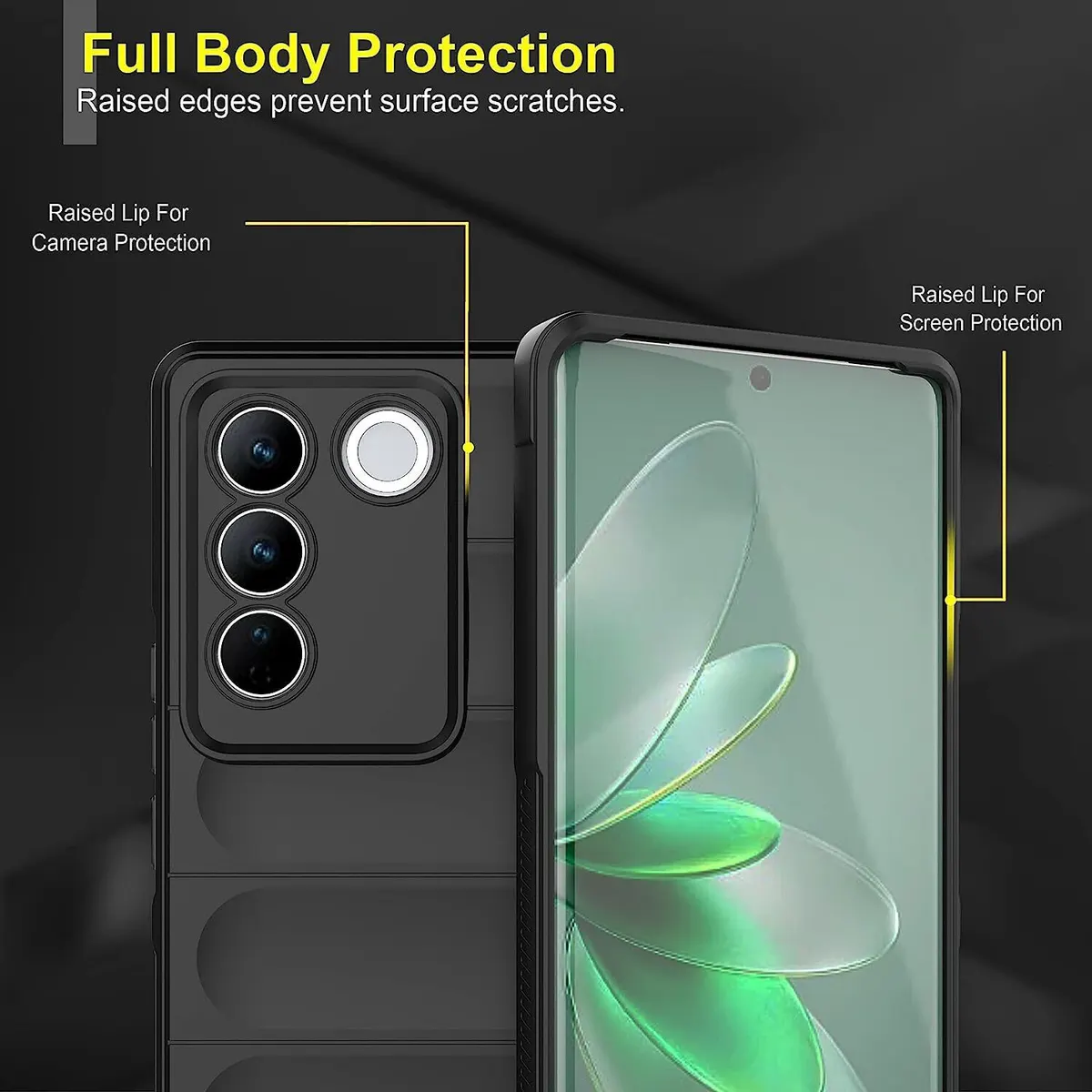 Micvir Back Cover for Vivo V27 (Black, 3D Case, Silicon, Pack of: 1) — image 2 of 5