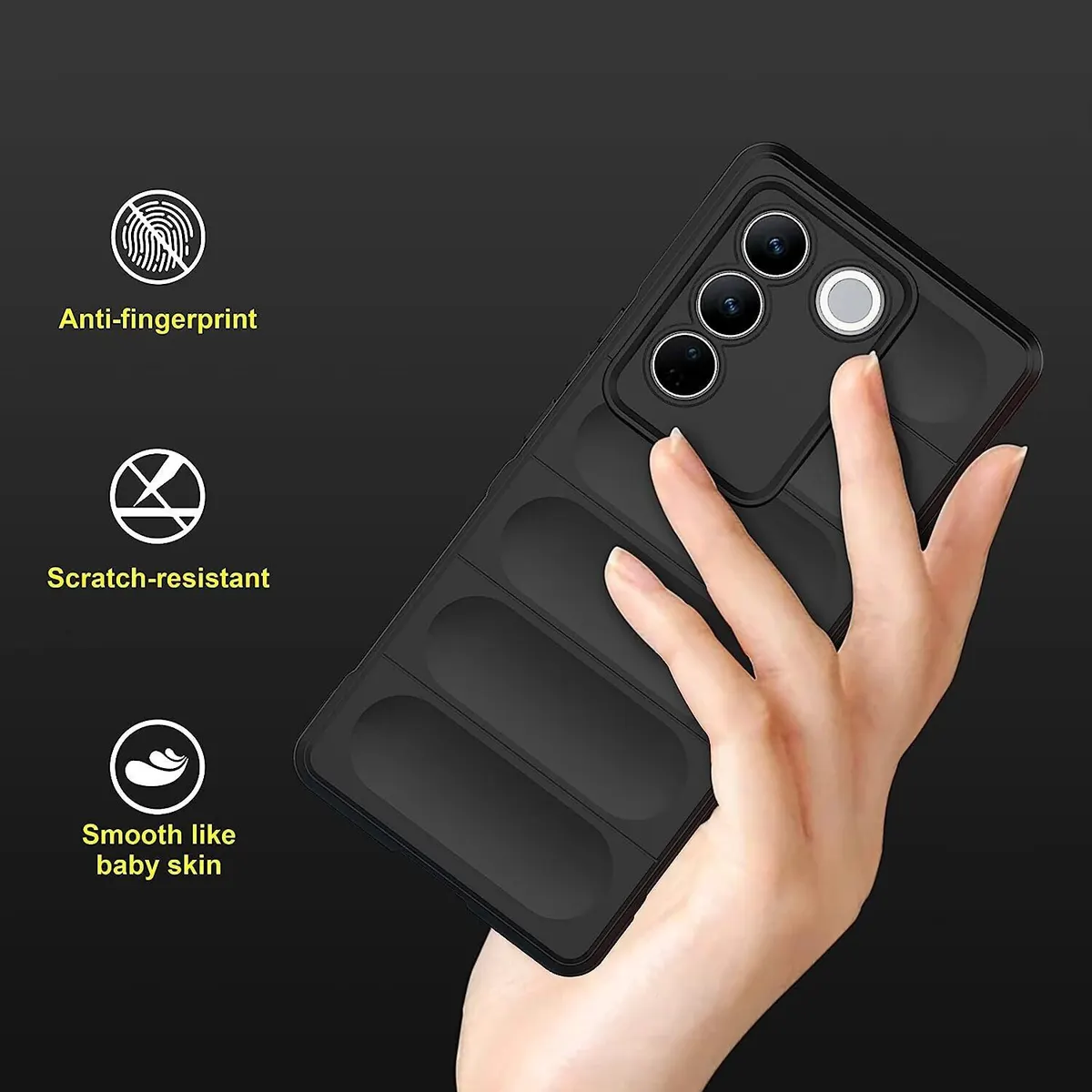 Micvir Back Cover for Vivo V27 (Black, 3D Case, Silicon, Pack of: 1) — image 3 of 5