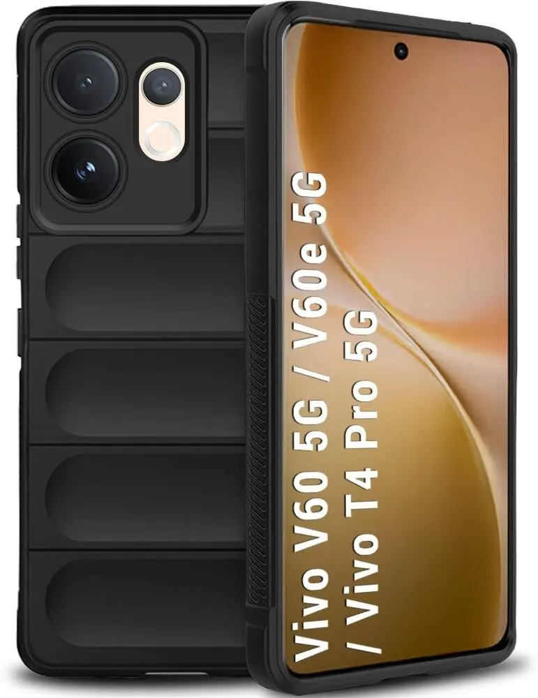 Micvir Back Cover for Vivo V60 5G (Black, 3D Case, Silicon, Pack of: 1)