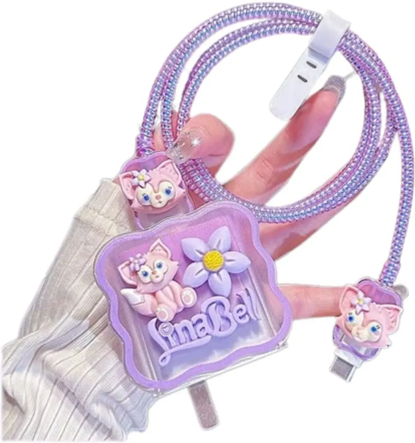 Micvir Charger Cover for Nothing 45W Charger, 3D Cartoon Design Lina Purple, Spiral Cable Protector (Purple) — image 4 of 4