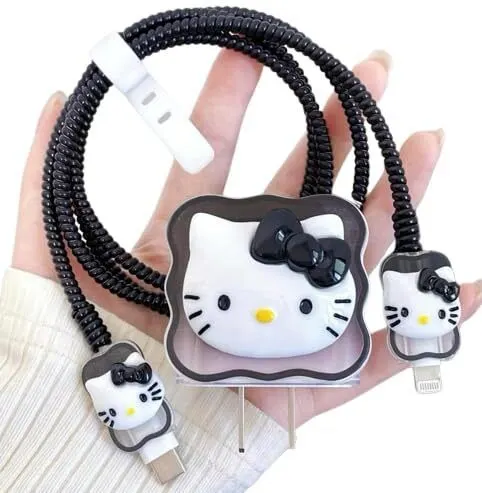 Micvir Charger Cover for Samsung 25W Charger, 3D Cartoon Design Cat Black, Spiral Cable Protector (Black) — image 2 of 4
