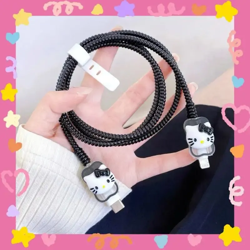 Micvir Charger Cover for Samsung 25W Charger, 3D Cartoon Design Cat Black, Spiral Cable Protector (Black) — image 3 of 4