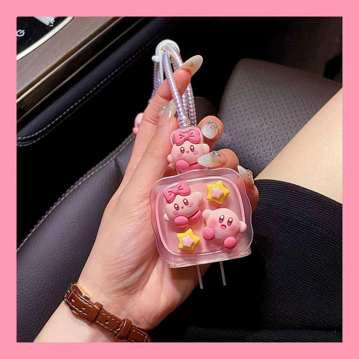 Micvir Charger Cover for Samsung 25W Charger, 3D Cartoon Design Kirby Pink, Spiral Cable Protector (Pink) — image 3 of 5