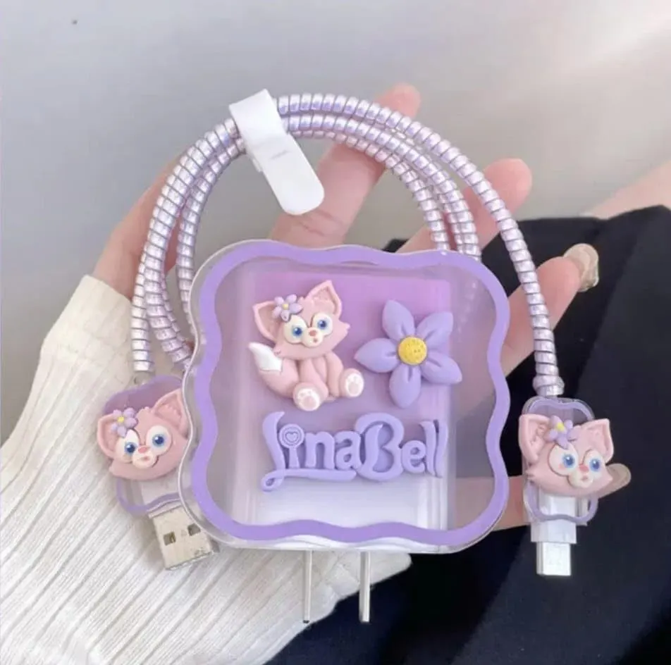 Micvir Charger Cover for Samsung 25W Charger, 3D Cartoon Design Lina bel Purple, Spiral Cable Protector (Purple) — image 4 of 4