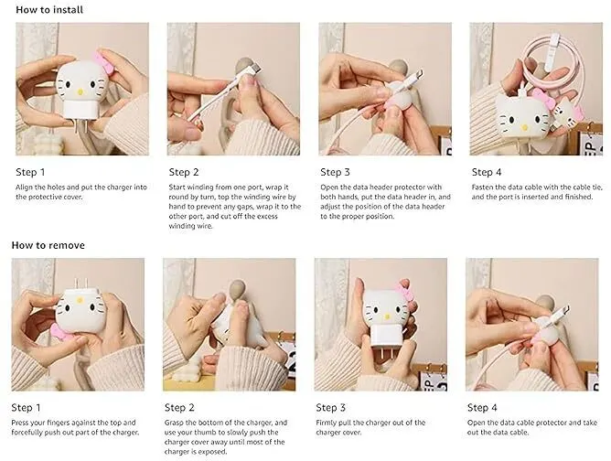 Micvir Charger Cover for Nothing 45W Charger, 3D Cartoon Design Pink Cat, Spiral Cable Protector (Multicolor) — image 1 of 2