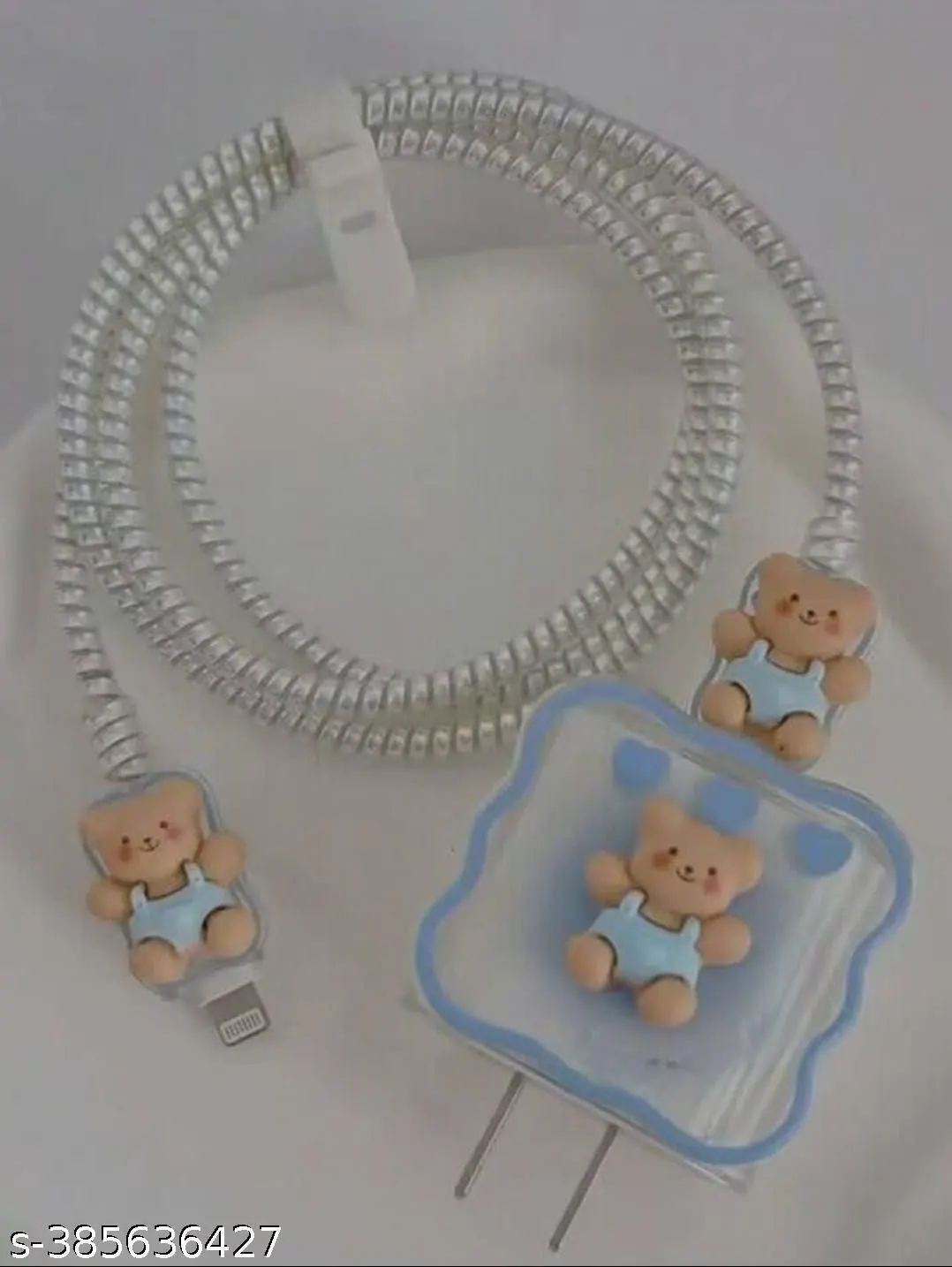 Micvir Charger Cover for Samsung 25W Charger, 3D Cartoon Design Teddy Blue, Spiral Cable Protector (Blue) — image 2 of 3