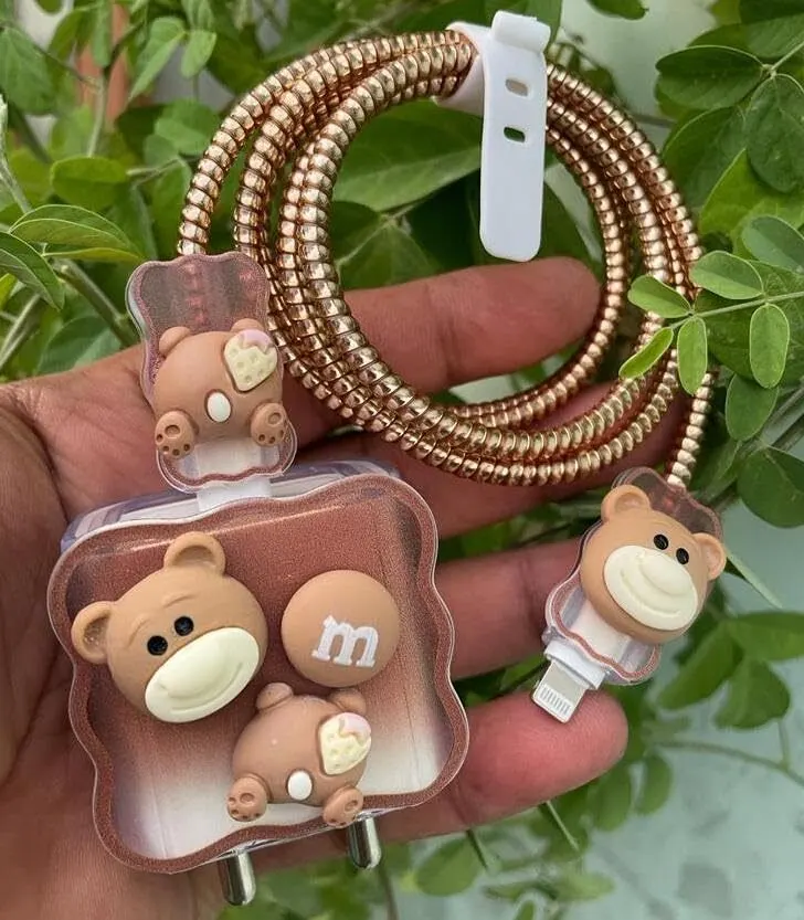 Micvir Charger Cover for Samsung 25W Charger, 3D Cartoon Design Cat M Brown, Spiral Cable Protector (Brown) — image 2 of 4