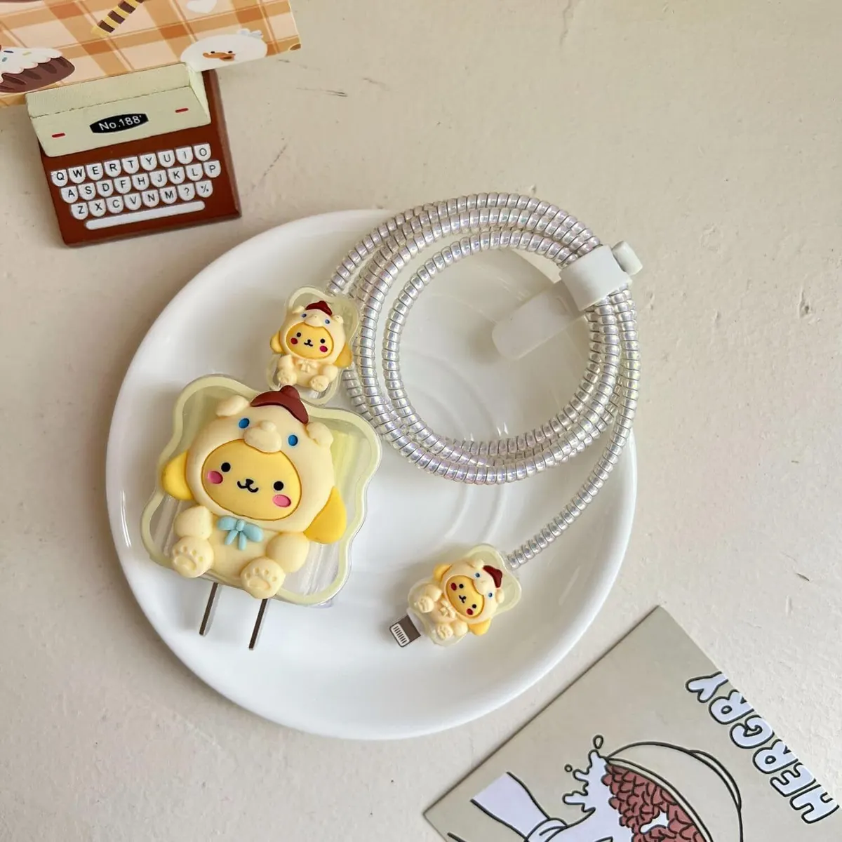 Micvir Charger Cover for iPhone 18W-20W Charger, 3D Cartoon Design Yellow Cat, Spiral Cable Protector (Yellow)