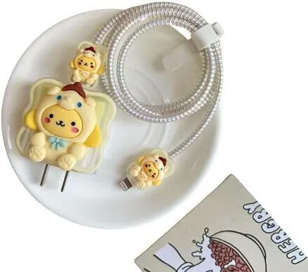 Micvir Charger Cover for iPhone 18W-20W Charger, 3D Cartoon Design Yellow Cat, Spiral Cable Protector (Yellow) — image 2 of 5