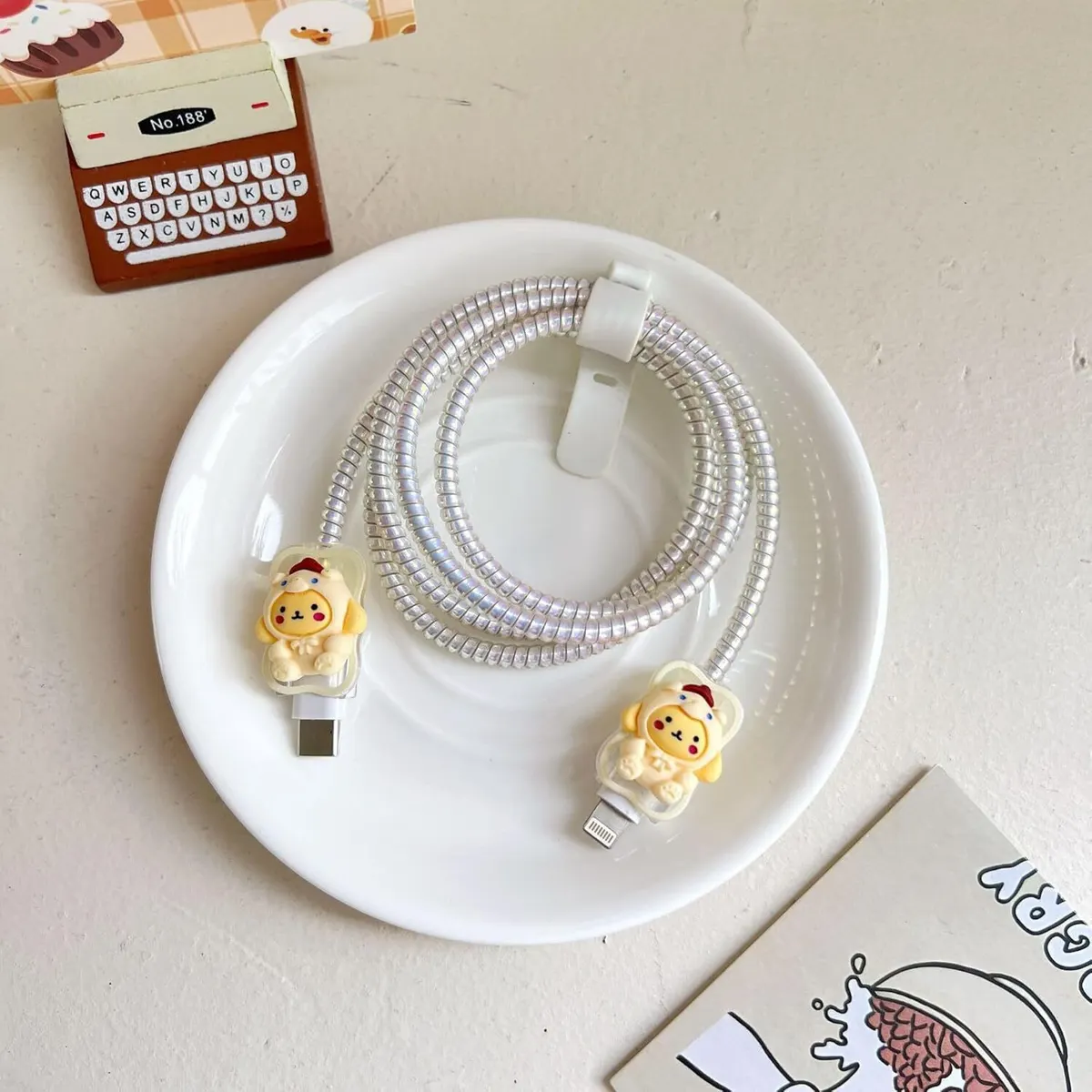 Micvir Charger Cover for iPhone 18W-20W Charger, 3D Cartoon Design Yellow Cat, Spiral Cable Protector (Yellow) — image 5 of 5