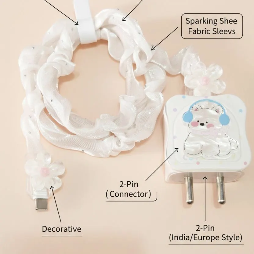 Xolia Charger Cover for 18W-20W Charger, 3D Cartoon Design BearFlowr, Spiral Cable Protector (Yellow) — image 2 of 5