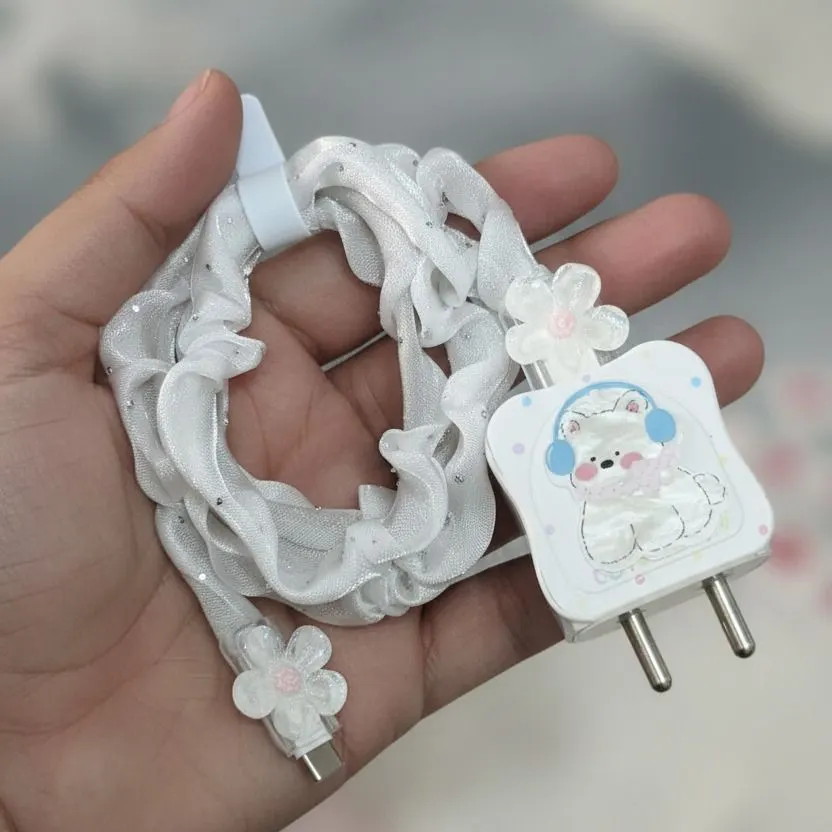 Xolia Charger Cover for 18W-20W Charger, 3D Cartoon Design BearFlowr, Spiral Cable Protector (Yellow) — image 3 of 5