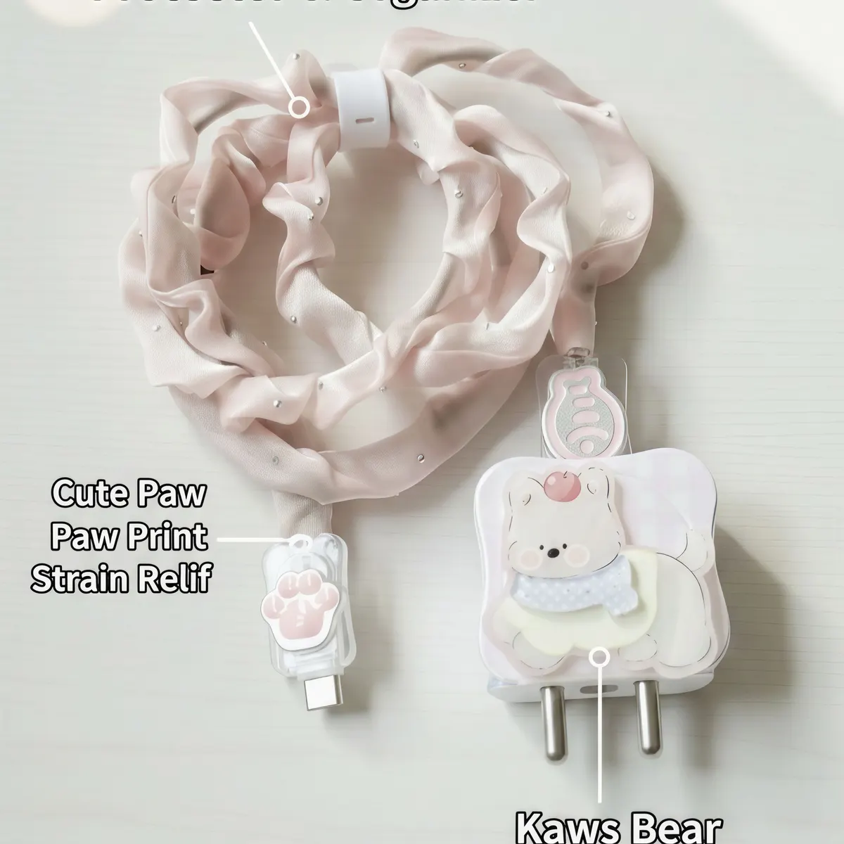 Xolia Charger Cover for 18W-20W Charger, 3D Cartoon Design Bear Pnk, Spiral Cable Protector (Pink) — image 3 of 5