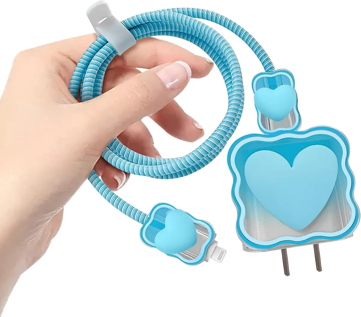Micvir Charger Cover for iPhone 18W-20W Charger, 3D Cartoon Heart Blue, Spiral Cable Protector (Blue) — image 2 of 5
