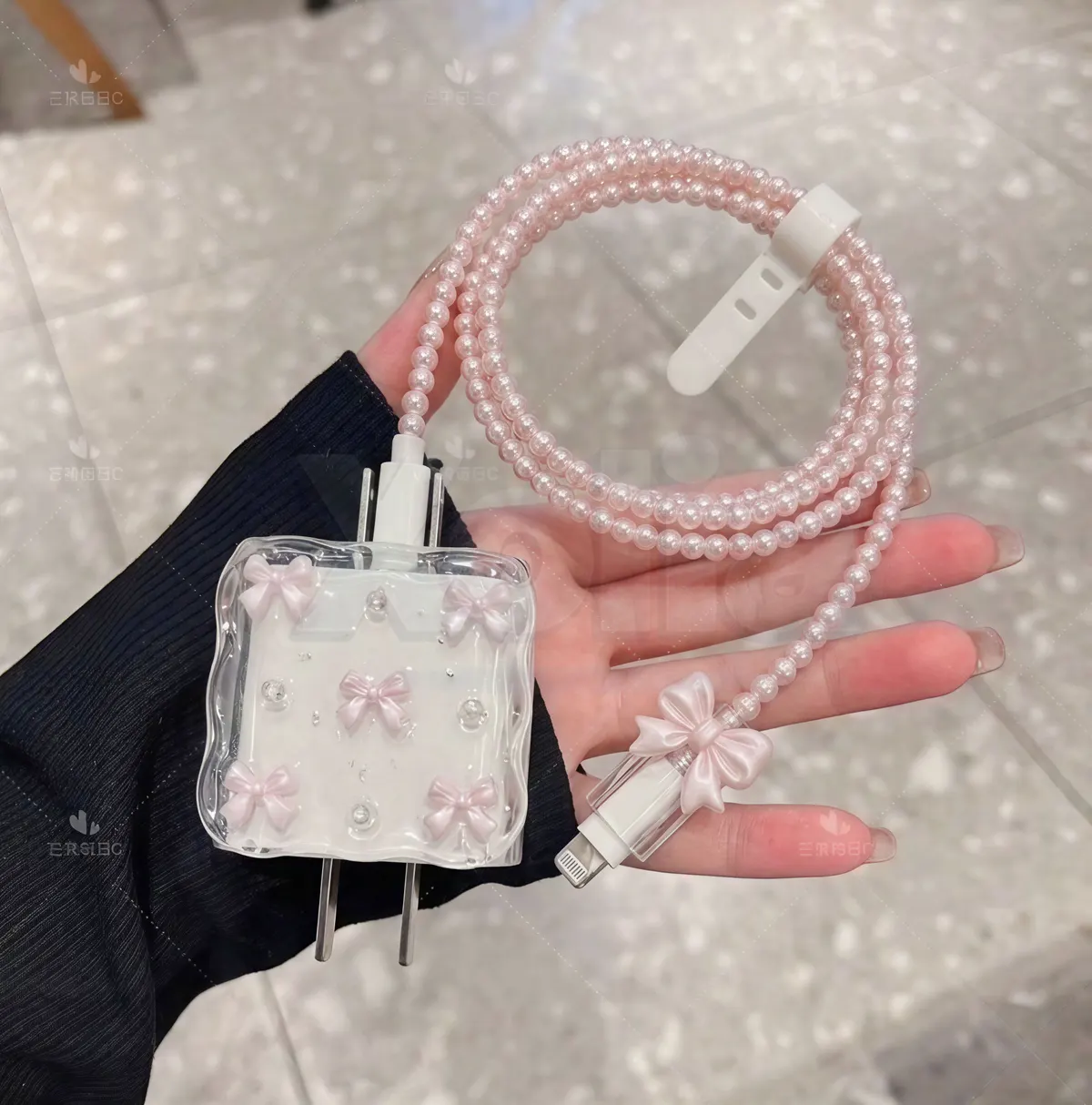 Xolia Charger Cover for 18W-20W Charger, 3D Cartoon Design Bow Pink, Spiral Cable Protector (Pink) — image 4 of 5