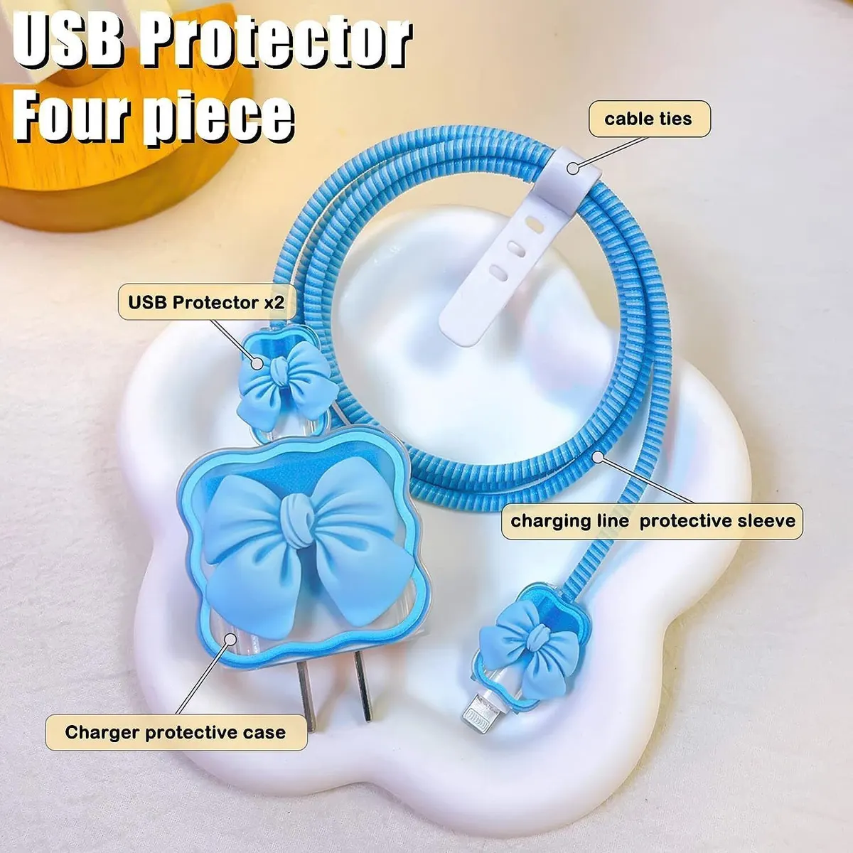 Micvir Charger Cover for iPhone 18W-20W Charger, 3D Cartoon Black Cute, Spiral Cable Protector (Blue) — image 1 of 5