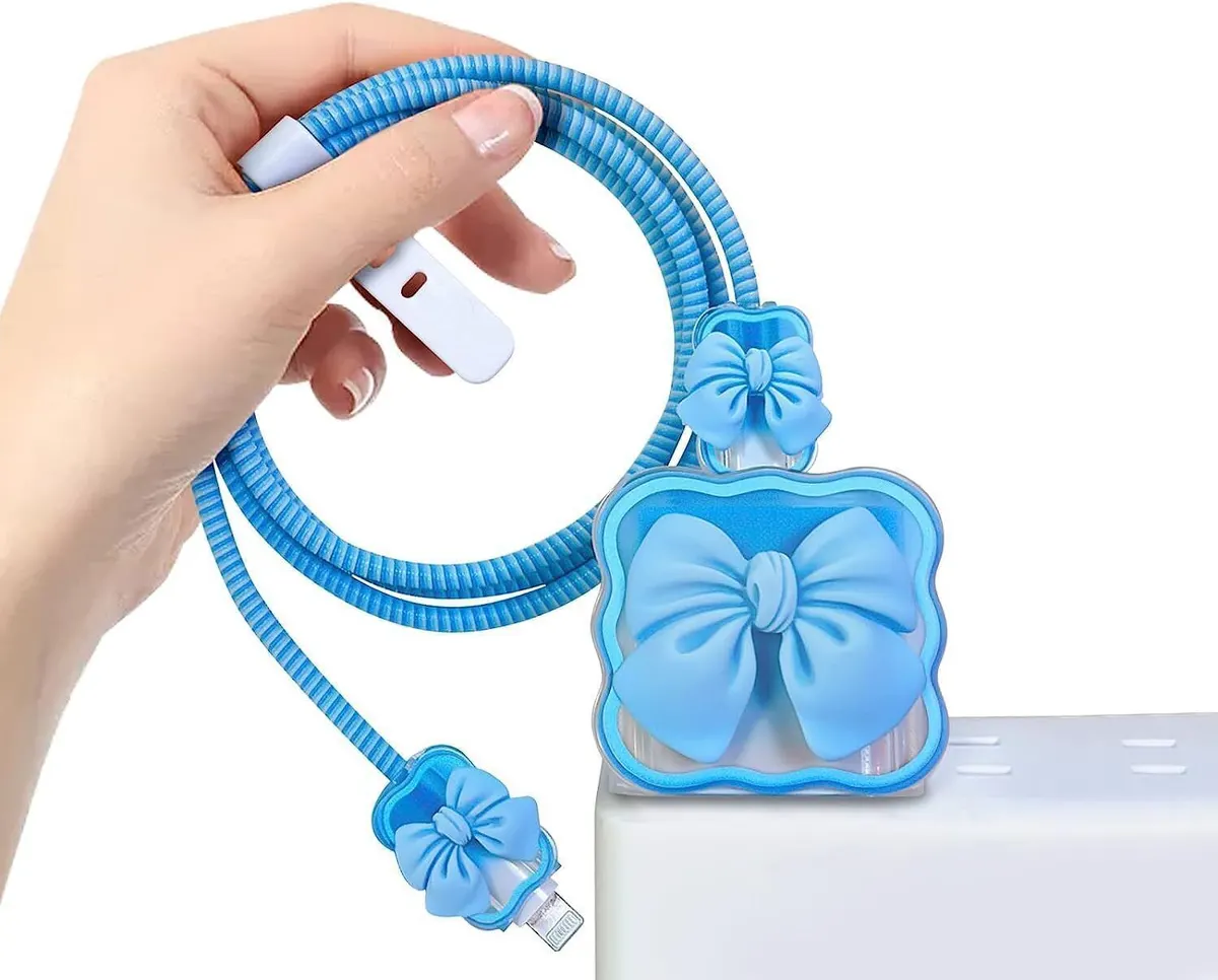 Micvir Charger Cover for iPhone 18W-20W Charger, 3D Cartoon Black Cute, Spiral Cable Protector (Blue) — image 2 of 5