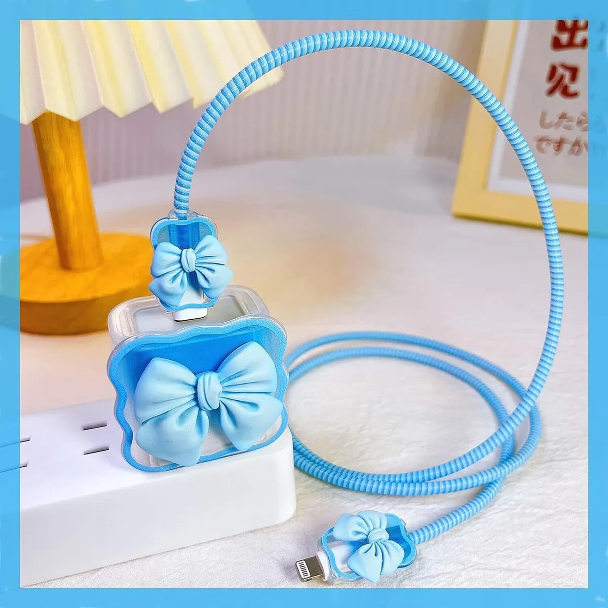 Micvir Charger Cover for iPhone 18W-20W Charger, 3D Cartoon Black Cute, Spiral Cable Protector (Blue) — image 3 of 5