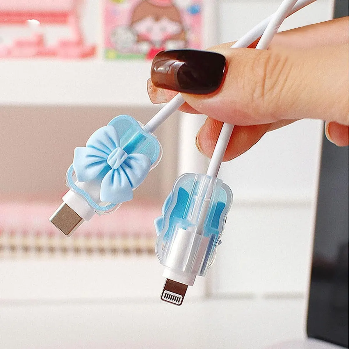 Micvir Charger Cover for iPhone 18W-20W Charger, 3D Cartoon Black Cute, Spiral Cable Protector (Blue) — image 4 of 5