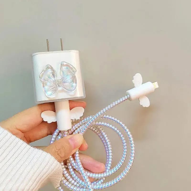 Micvir Charger Cover 18W-20W Charger, 3D Cartoon Design Heart Black, Spiral Cable Protector (White) — image 2 of 4