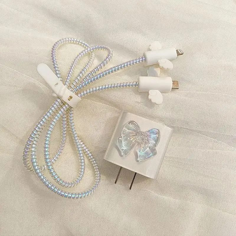 Micvir Charger Cover 18W-20W Charger, 3D Cartoon Design Heart Black, Spiral Cable Protector (White) — image 4 of 4