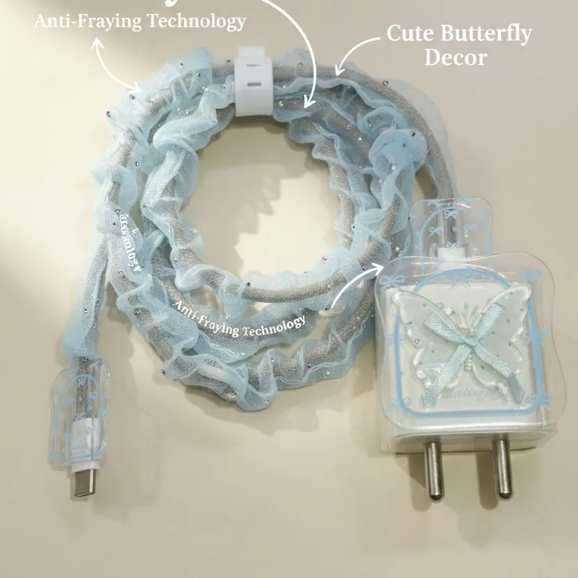 Xolia Charger Cover for 18W-20W Charger, 3D Cartoon Design Butrfly Blu, Spiral Cable Protector (Blue) — image 2 of 5