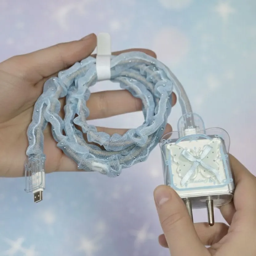 Xolia Charger Cover for 18W-20W Charger, 3D Cartoon Design Butrfly Blu, Spiral Cable Protector (Blue) — image 3 of 5