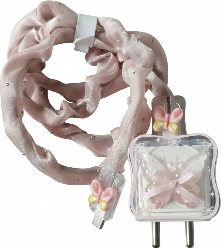 Xolia Charger Cover for 18W-20W Charger, 3D Cartoon Design Butrfly Pnk, Spiral Cable Protector (Pink)