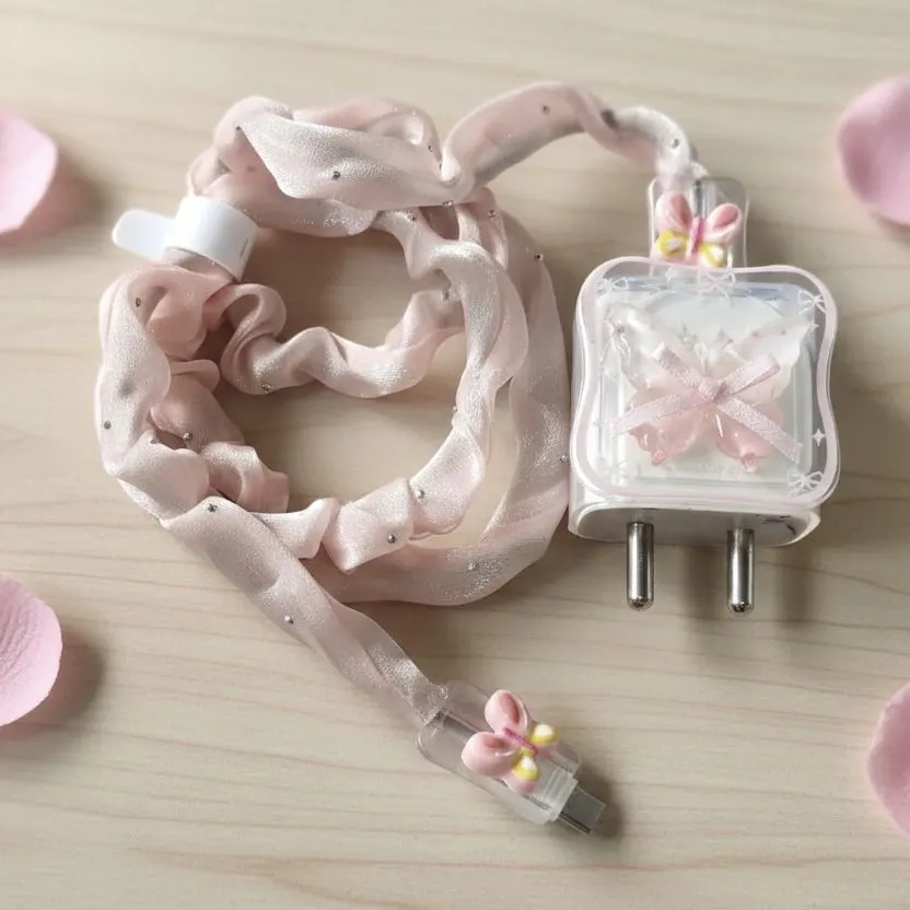 Xolia Charger Cover for 18W-20W Charger, 3D Cartoon Design Butrfly Pnk, Spiral Cable Protector (Pink) — image 3 of 5