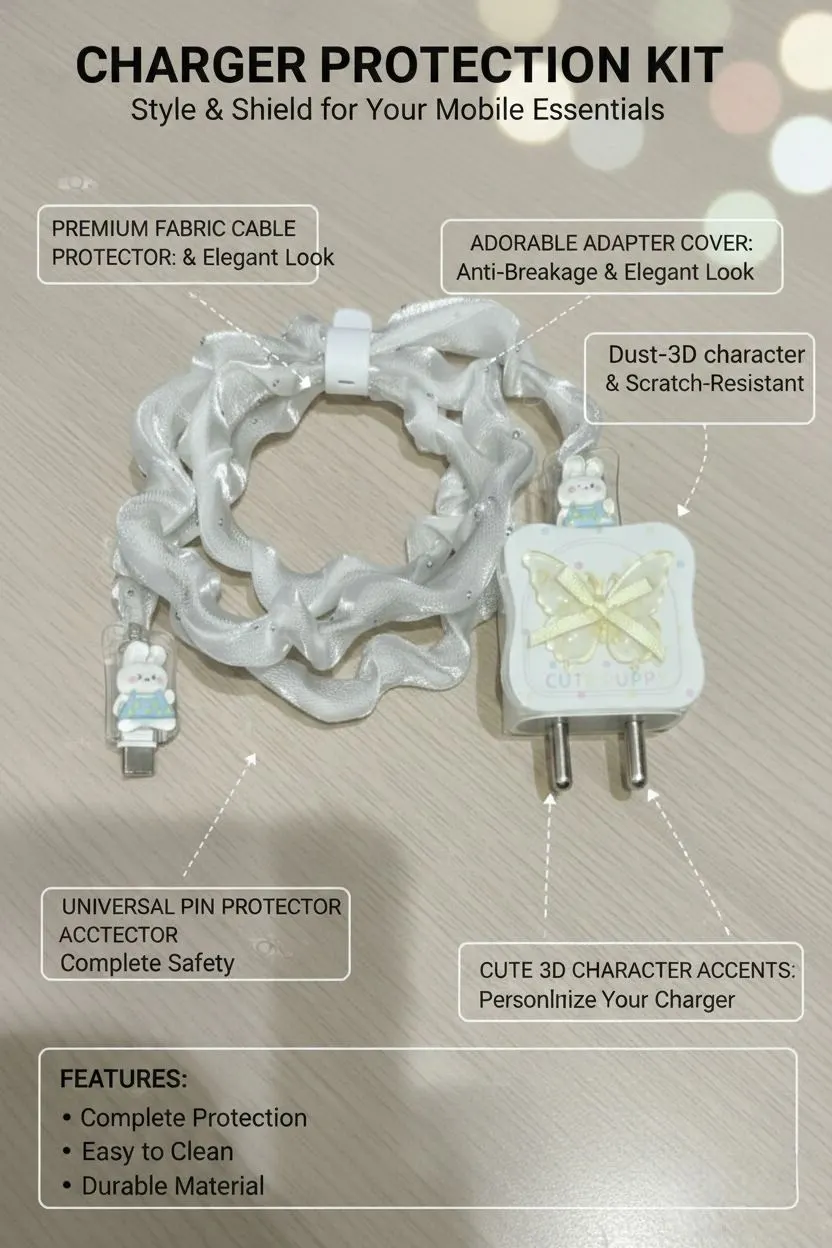Xolia Charger Cover for 18W-20W Charger, 3D Cartoon Design Butrfly, Spiral Cable Protector (Yellow) — image 2 of 5