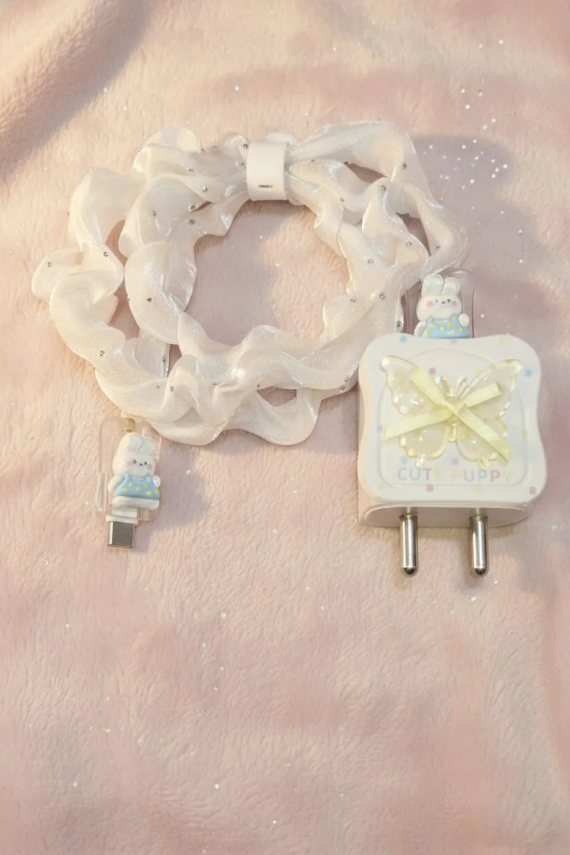Xolia Charger Cover for 18W-20W Charger, 3D Cartoon Design Butrfly, Spiral Cable Protector (Yellow) — image 3 of 5