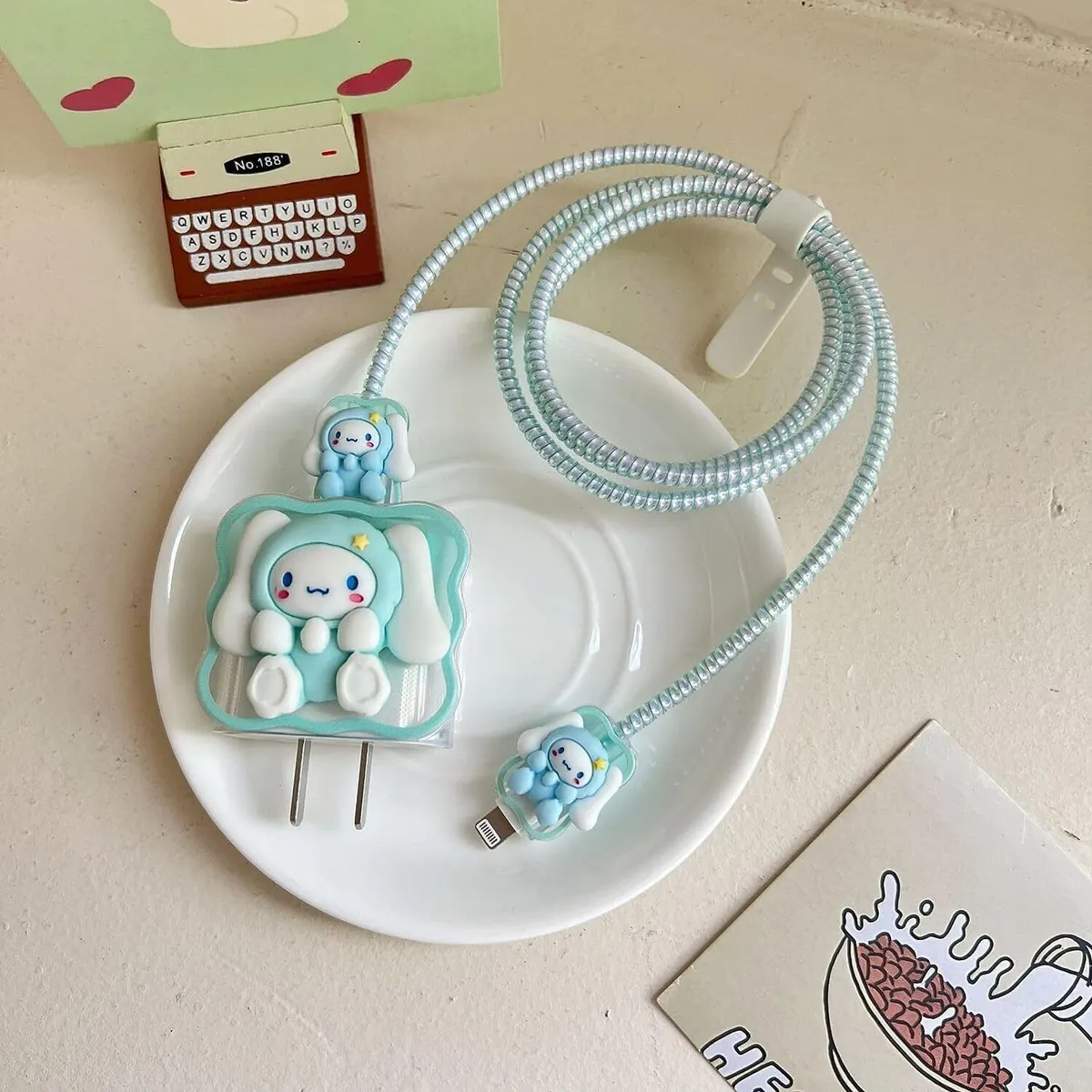 Micvir Charger Cover for iPhone 18W-20W Charger, 3D Cartoon Design Cat Sky, Spiral Cable Protector (Blue) — image 1 of 4