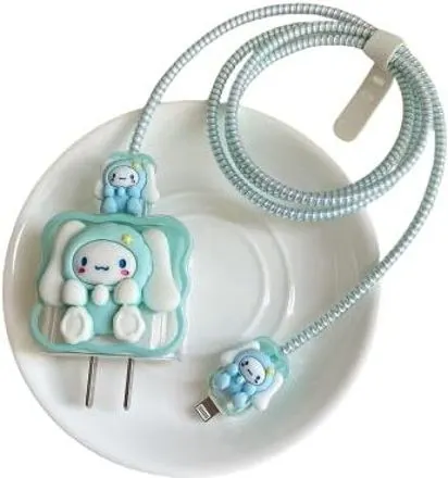Micvir Charger Cover for iPhone 18W-20W Charger, 3D Cartoon Design Cat Sky, Spiral Cable Protector (Blue) — image 2 of 4