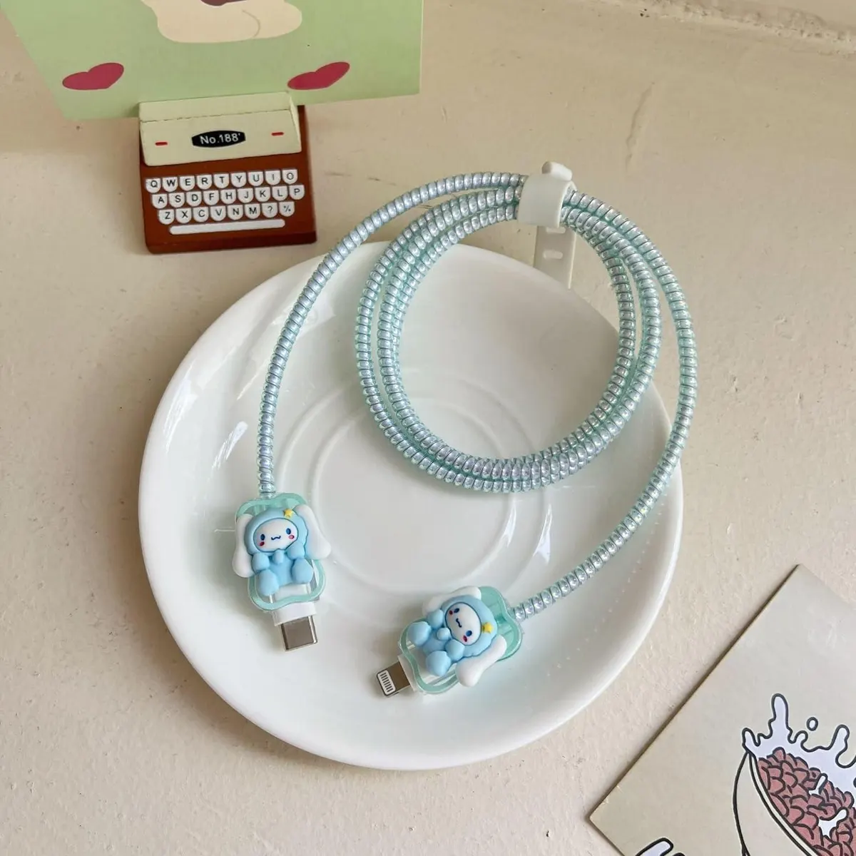 Micvir Charger Cover for iPhone 18W-20W Charger, 3D Cartoon Design Cat Sky, Spiral Cable Protector (Blue) — image 4 of 4